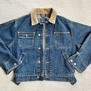 Vintage Polo by Ralph Lauren Denim Cropped Jacket w Corduroy Collar + Adj. Waist